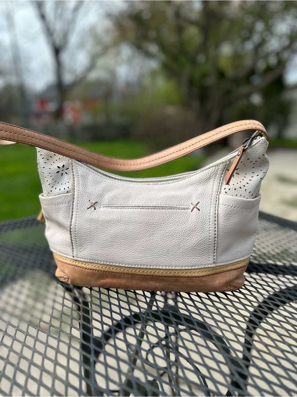 The Sak Kendra Leather Two-Tone Hobo Bag in Cream and Tan - Picture 2 of 8